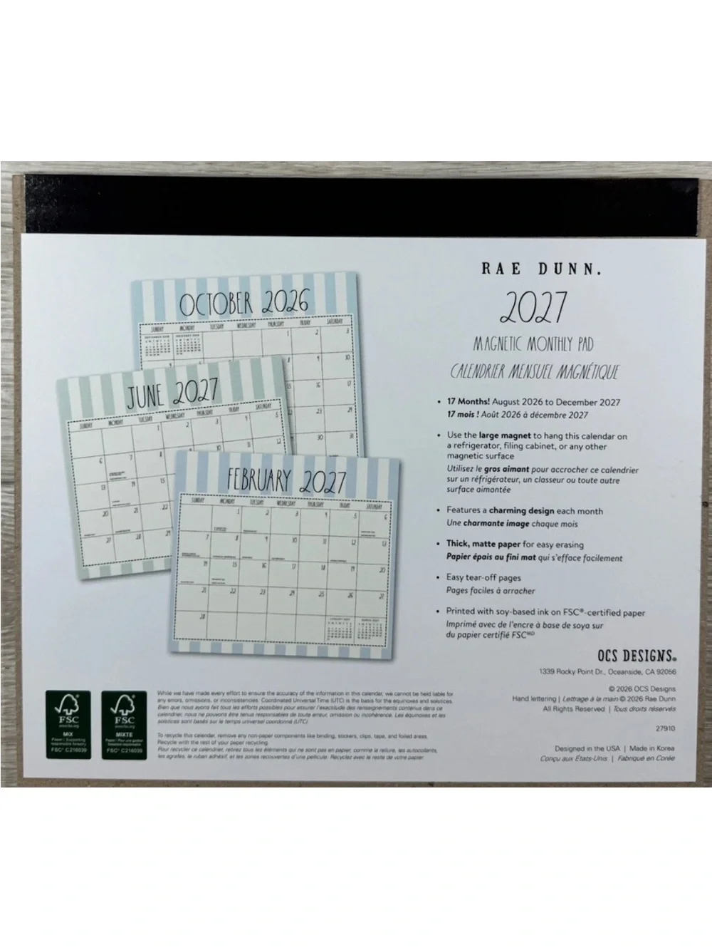 RAE DUNN 2026 - 2027 17-MONTH MAGNETIC MONTHLY PAD CALENDAR AGENDA FRIDGE